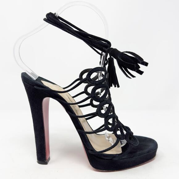 Christian Louboutin Salsbourg 120 Platform Suede Black Sandals Heels EU 38 US 8 - Picture 9 of 13